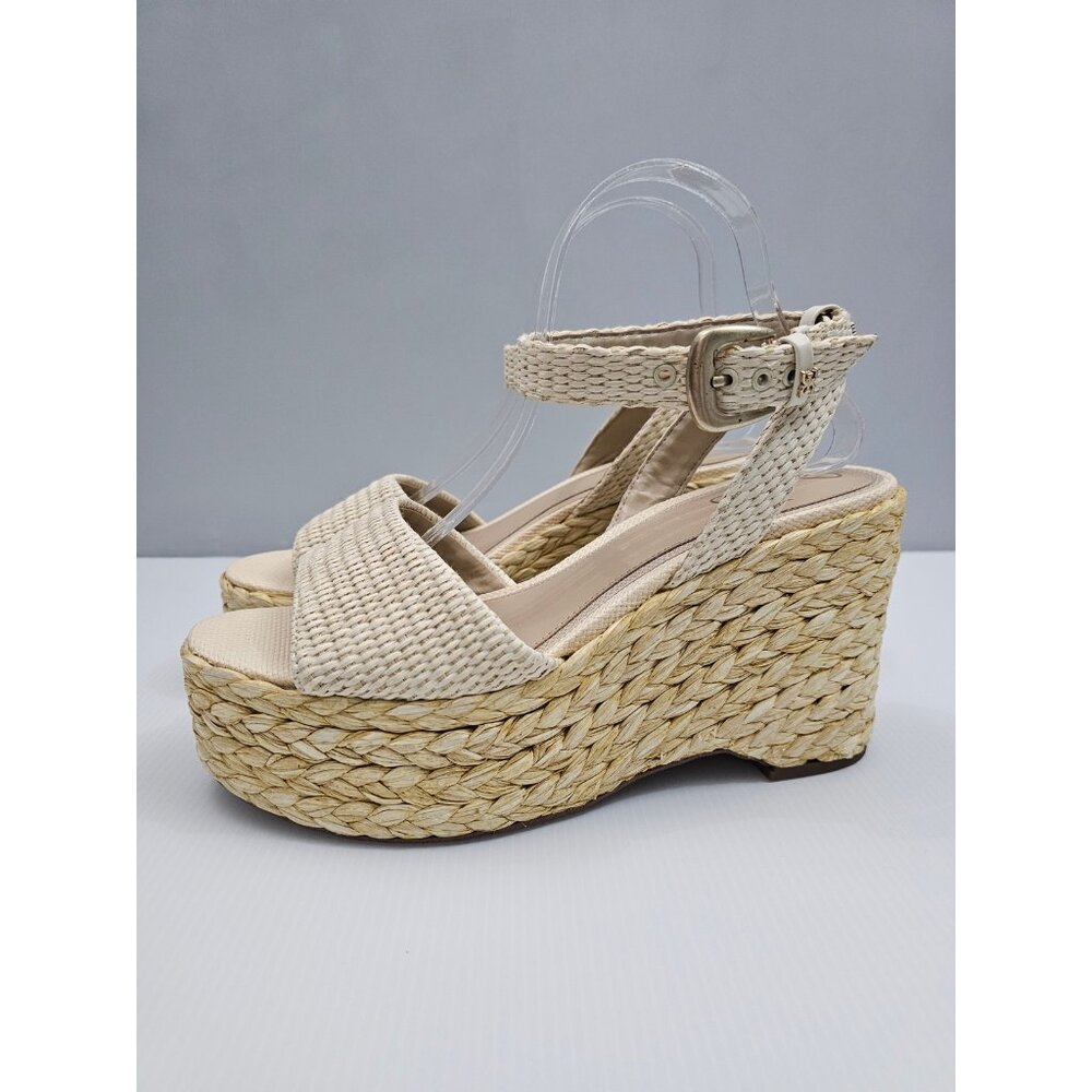 Sam Edelman April Espadrille Wedge Sandal Womens 10 Cream Raffia Platform